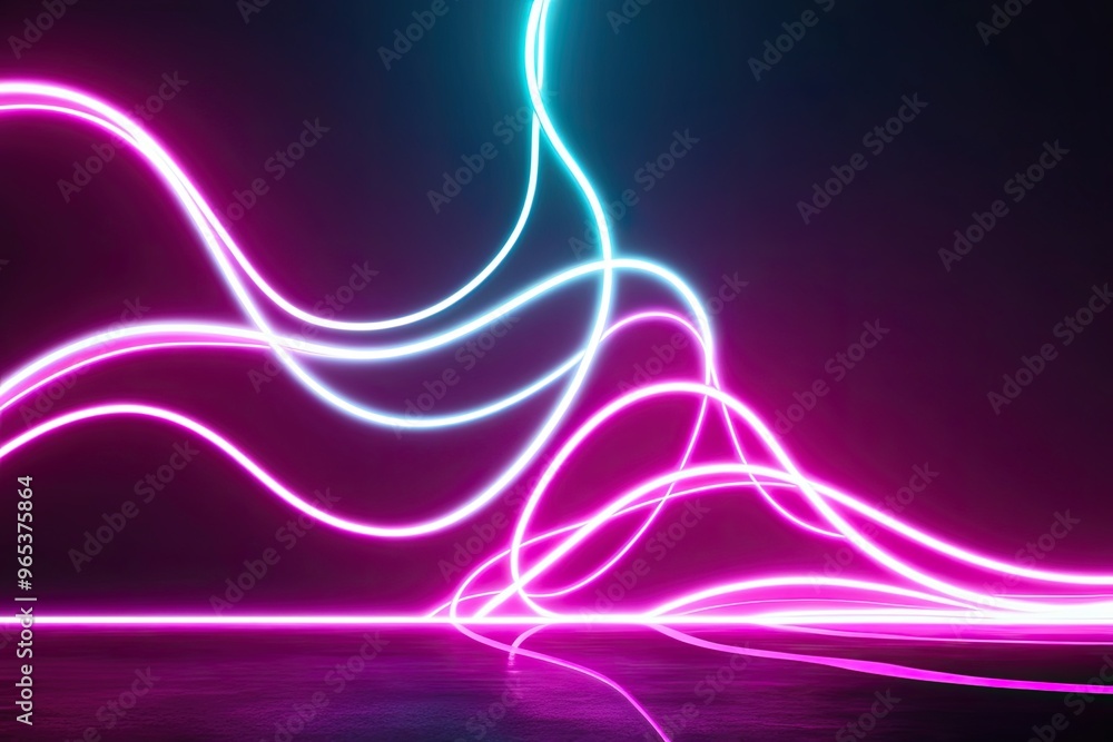 Poster striking neon flow design - bright and glowing abstract element with fluidic motion