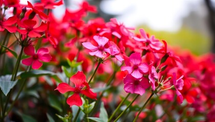 Fototapeta premium Field of vibrant red flowers with a soft, blurred background.