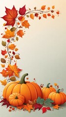 Fototapeta premium Thanksgiving Day background, pumpkins, autumn leaves. Banner, wallpaper, poster, copy space for text.