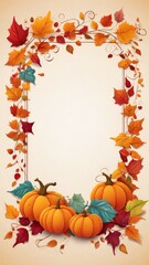 Thanksgiving Day background, pumpkins, autumn leaves. Banner, wallpaper, poster, copy space for text.
