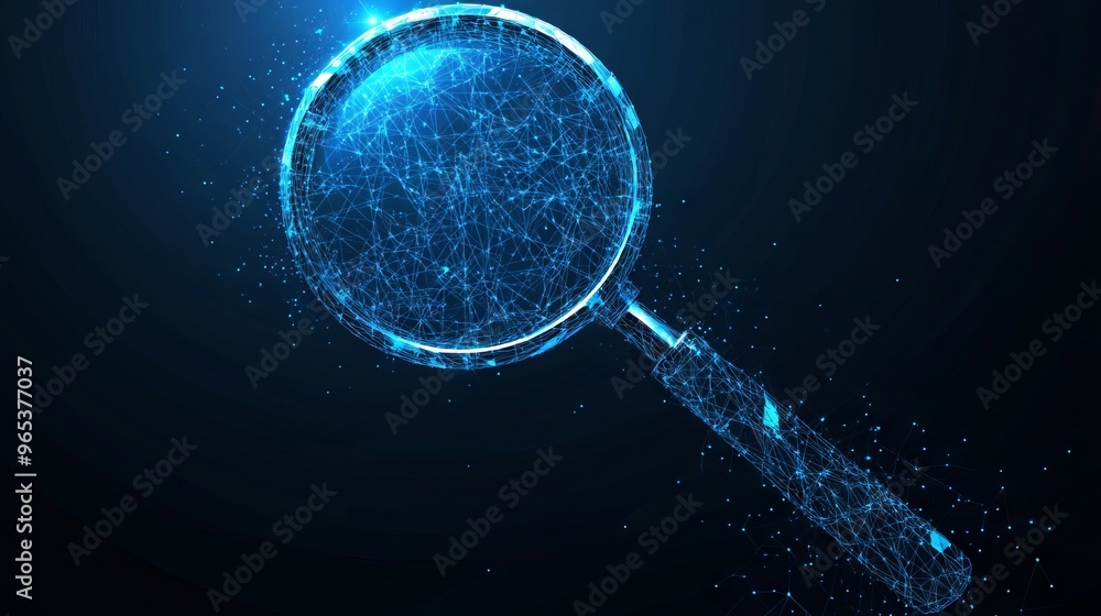 Aufkleber polygonal magnifying glass. business concept. vector mesh spheres from flying debris. thin line conc