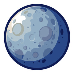 A cartoon illustration of a blue moon on a white background