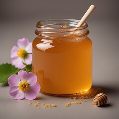 Organic liquid honey sweet wood dipper honeycomb sticky gold colored pouring freshness ingredient dessert sweet food gourmet yellow jar healthy eating flowing glass material studio shot photography