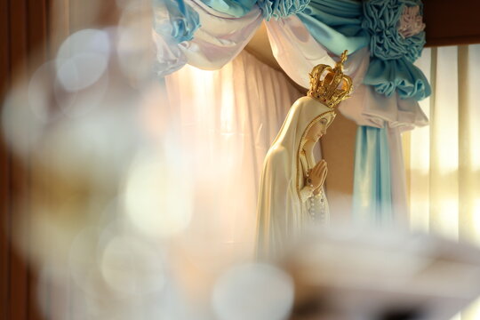 Statue of the image of Our Lady of Fatima, mother of God in the Catholic religion, Our Lady of the Rosary of Fatima,