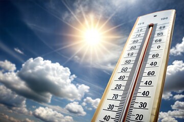 thermometer on the sky background