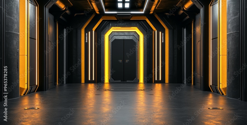 Poster futuristic stage with doors for sci-fi and technology concepts generative ai