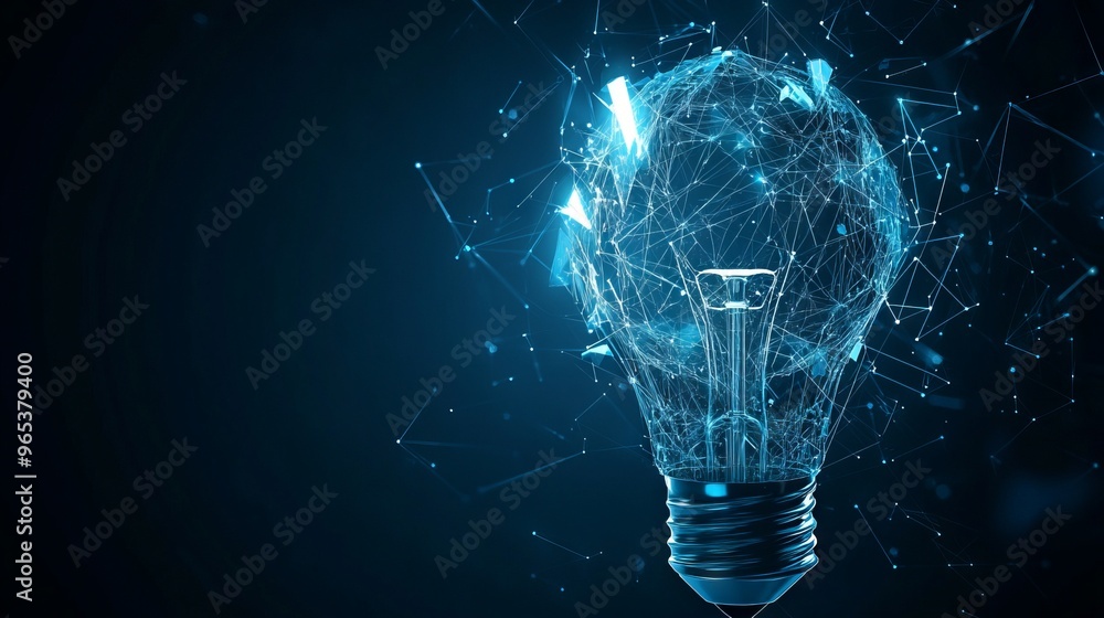 Poster broken light bulb. blackout or burnout concept. abstract digital technology illustration. vector ima
