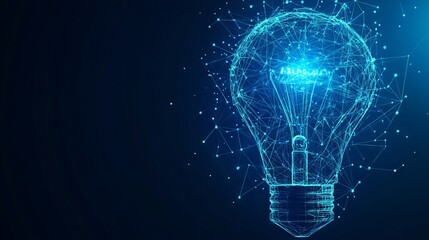 Broken Light Bulb. Blackout or burnout concept. Abstract digital technology illustration. Vector image in polygons, lines and shapes. Low Poly Wireframe 3D Vector illustration in blue 