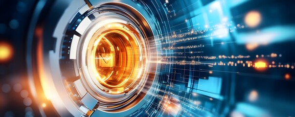 Futuristic Abstract Background with glowing light and digital elements.