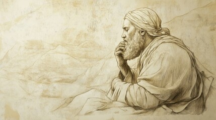 Fototapeta premium Bible Wall Art, Leviticus, The Death of Nadab and Abihu, Aaron in prayer for strength, Biblical Illustration on beige background