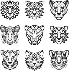 Set of cheetah head icons. Cheetah head silhouette vector illustration on a white background.