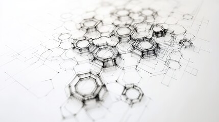 Geometric design of interconnected hexagons on white background