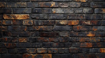 Fototapeta premium A textured wall of dark, weathered bricks showcasing unique patterns and tones