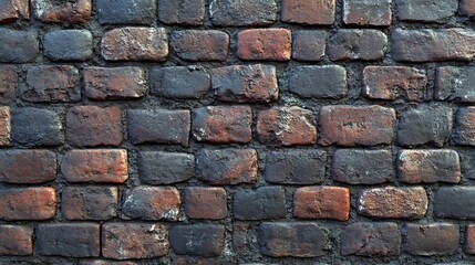 Obraz premium Textured red and black brick wall highlighting aged construction