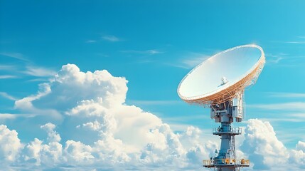 Radar Dish at Weather Station Scanning Skies for Incoming Storms with Clouds in Background