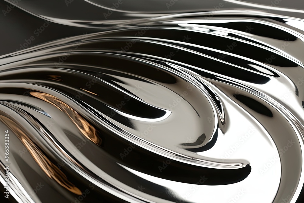 Wall mural Sinuous Depth of a Glossy Metallic Surface with Cascading Waves