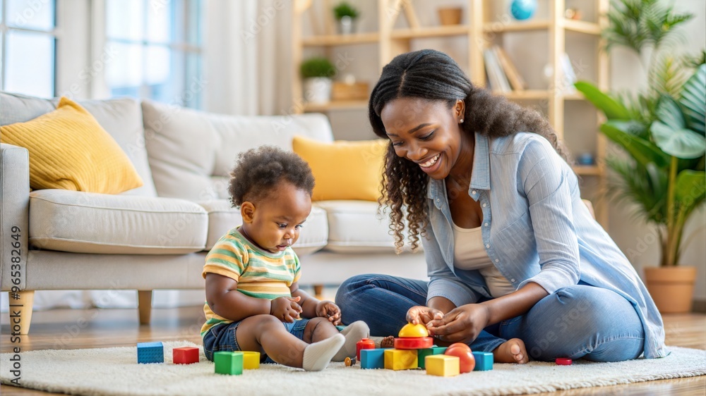 Wall mural  young black mother and her baby