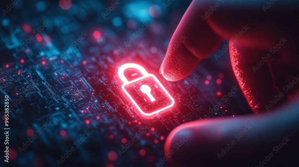 Poster futuristic lock icon on navy background for cyber security concept generative ai