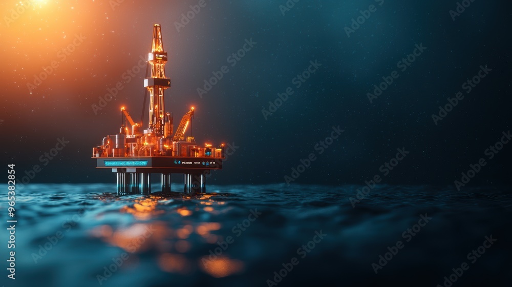 Poster futuristic augmented reality interface for offshore oil drilling in dark setting - with copy space a