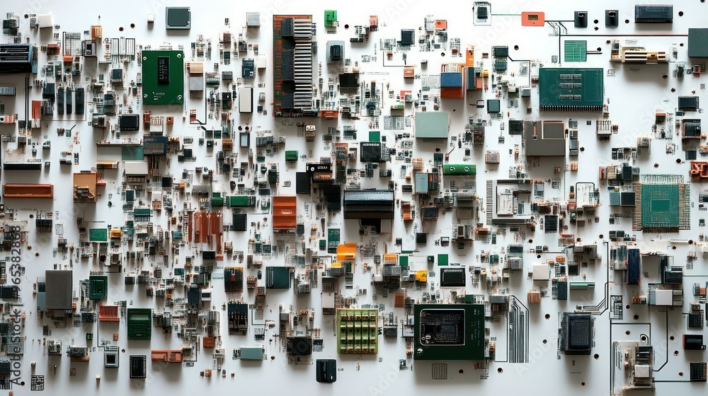 Poster a densely populated circuit board with integrated chips and components