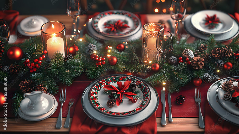 Sticker Christmas holidays table setting concept