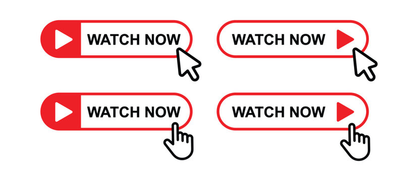 Watch now button click set icon, vector illustration