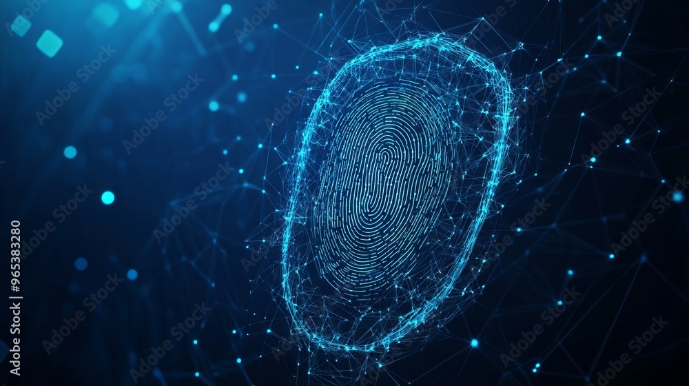 Poster cyber security. shield and fingerprint. polygonal digital concept of guard. isolated technology vect
