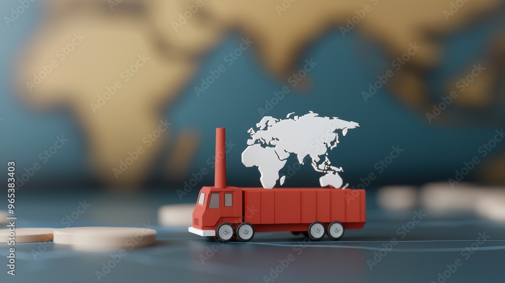 Poster global oil supply chain visualization: interactive map with copy space, selective focus on foregroun
