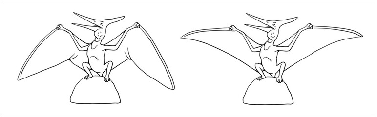 Family of Pterosaurs - Pteranodon. Dinosaur vector drawing to color in. © Lunstream