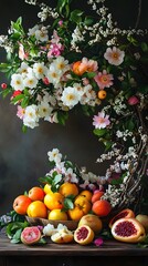 Still Life with Blooming Branches, Citrus Fruit, and Pomegranates