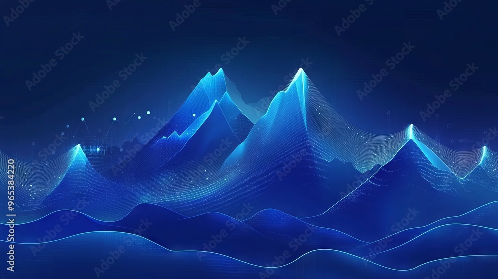 Poster abstract digital mountain and growth graph chart on technology blue background. milestone and succes