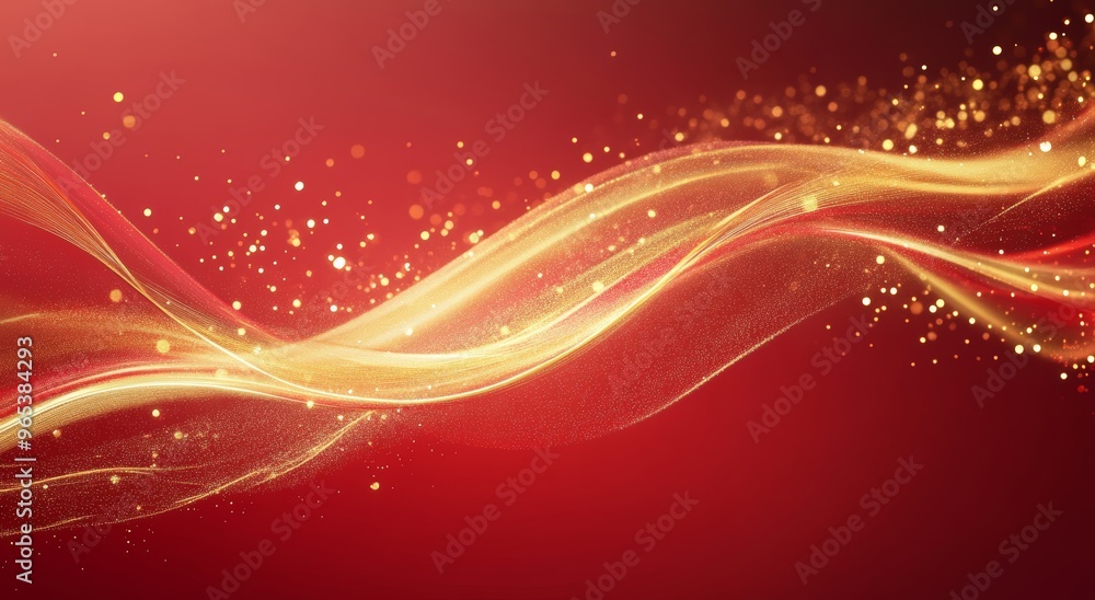 Poster vibrant abstract red background with golden wave elements for design and creative projects generativ