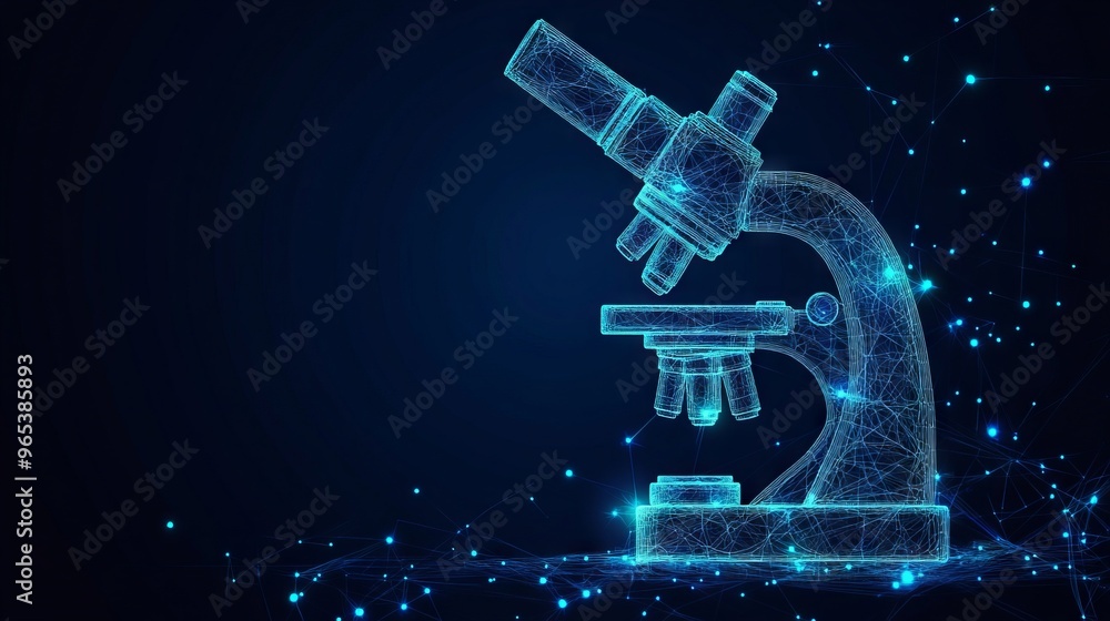 Poster abstract mash line and point microscope on background with an inscription. vector education and scie