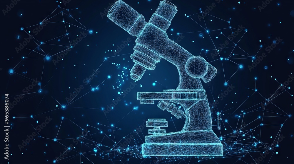 Poster abstract mash line and point microscope on background with an inscription. vector education and scie
