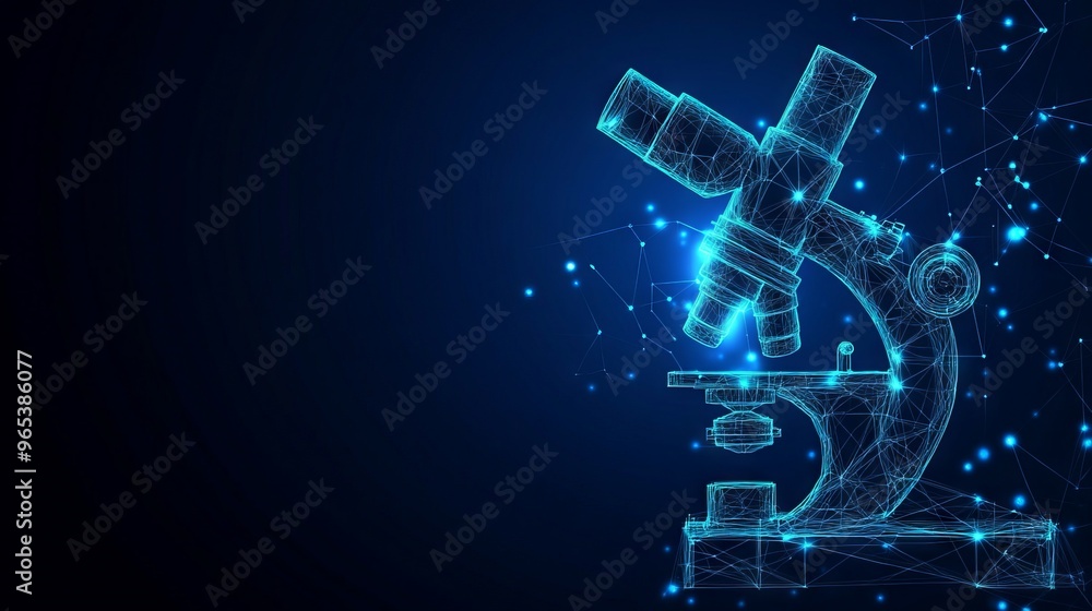 Poster abstract mash line and point microscope on background with an inscription. vector education and scie