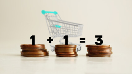 Buy 2 get 1 free text message is shown using the text and trolley shopping cart