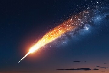 Brilliant Shooting Star with Sparkling Fiery Tail in a Starry Night Sky