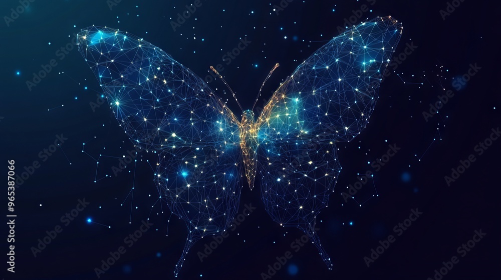 Poster butterfly composed of polygon. low poly vector illustration of a starry sky or comos. the digital fl