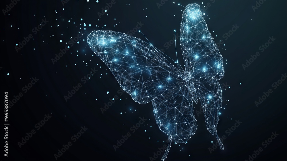 Poster butterfly composed of polygon. low poly vector illustration of a starry sky or comos. the digital fl