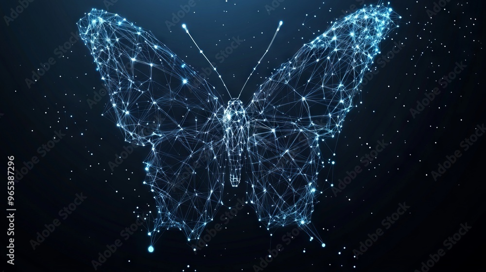Poster butterfly composed of polygon. low poly vector illustration of a starry sky or comos. the digital fl