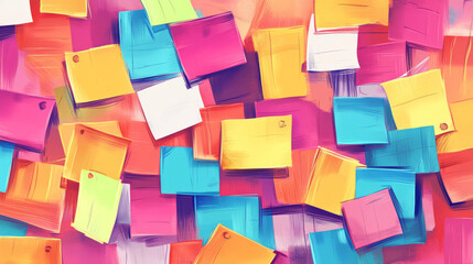 Colorful sticky notes with tape, drawn as a digital image.