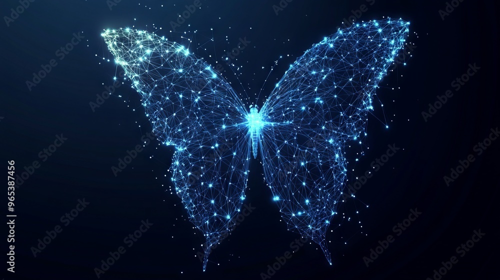 Poster butterfly composed of polygon. low poly vector illustration of a starry sky or comos. the digital fl