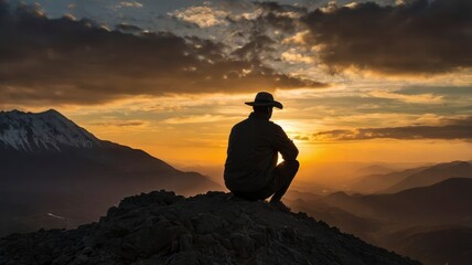 Photographer Silhouette Capturing Mountain Sunset 
