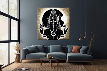Shiva Silhouette in Tranquility Indian Art Canvas Design