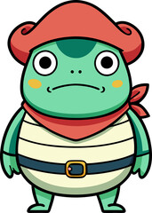 Obraz premium Cute Chubby Pirate Frog Line Drawing T-Shirt Art. Generated With AI