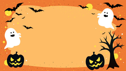 Halloweenthemed border wallpaper with pumpkins and bats on an orange background cute for festive holiday invitations