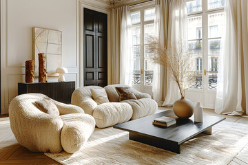 Minimalist, classic interior design of modern living room.