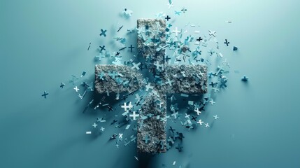 Fragmented medical cross illustrating the challenges in health systems amidst operational and financial pressures