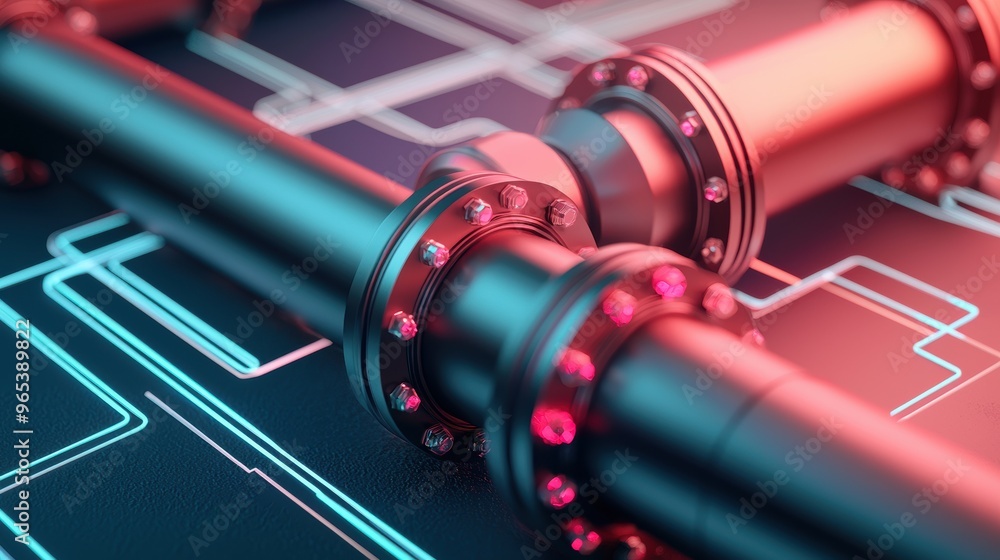 Poster futuristic holographic oil pipeline map with augmented reality data points in