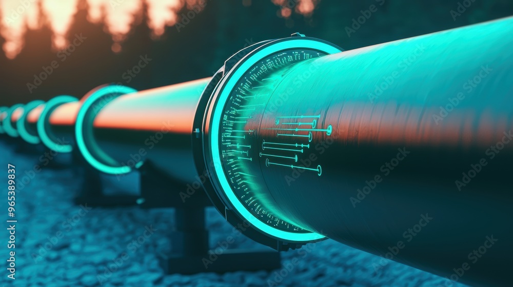 Aufkleber futuristic holographic oil pipeline map with augmented reality data points in